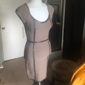 Guess sequin beige bodycon bandage dress